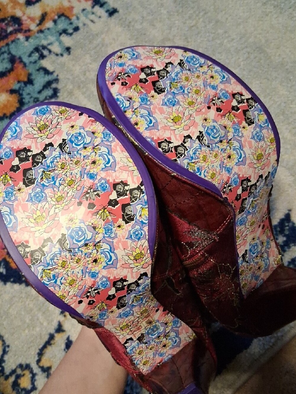 Irregular Choice Miaows, Maroon Gold Purple, Size 9/9.5 - Picture 4 of 11